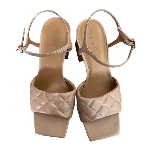 Open Edit Tan Quilted Block Heel Sandal - Picture 2 of 6